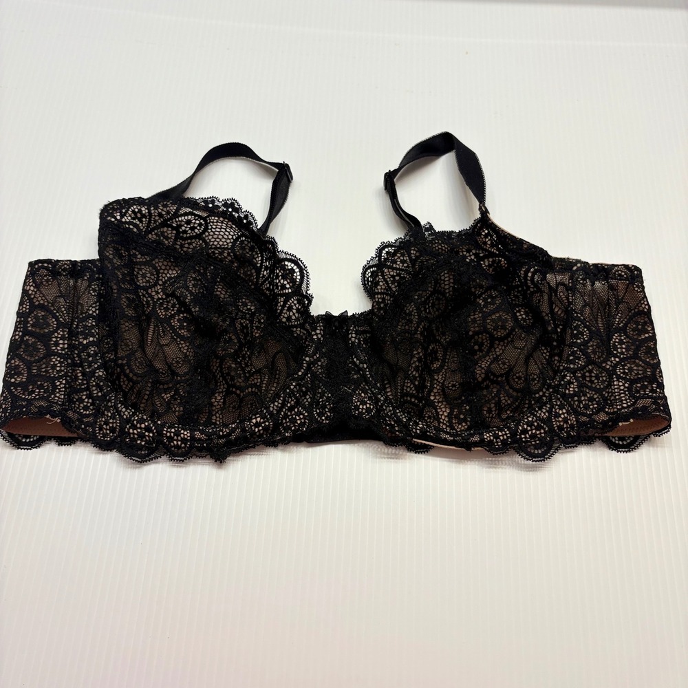 Torrid Unlined Full Coverage Bra Womens 40C Black Lace Beige Mesh Underwire NEW - Picture 2 of 9